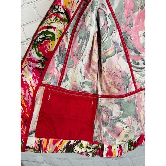 CHICO'S cotton stretch multicolor zipper unlined jacket blazer size 1 M - Picture 9 of 9